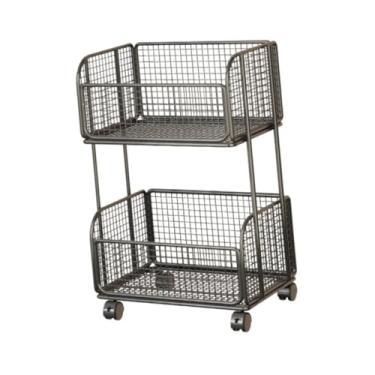 Imagem de Generic Cestas de arame de metal, carrinho de armazenamento de despensa com rodas, prateleira para lanches, cesta versátil para armazenamento de frutas e, Preto