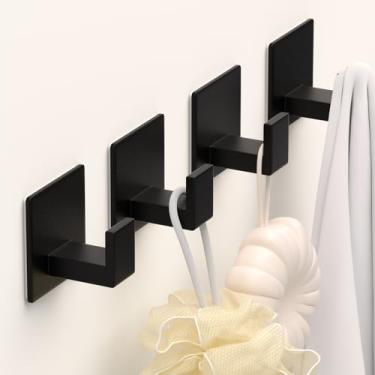 Imagem de VINHOLD Ganchos de toalha adesivos, ganchos de chuveiro para pendurar roupão, casaco, chapéu, bucha, ganchos de parede resistentes para banheiro, cozinha e escritório (pacote com 4, preto)