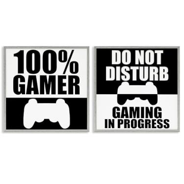 Imagem de Stupell Industries Competitive Gamer Conjunto de arte giclée emoldurado cinza de 2 peças preto e branco, design de Kim Allen, 61 x 61 cm