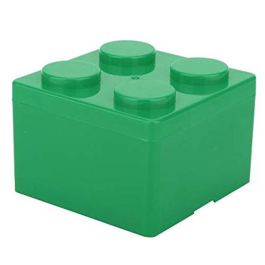 Imagem de Caixa de armazenamento empilhável verde estilo bloco de construção com tampa organizador de plástico quadrado para brinquedos de maquiagem e suprimentos de mesa