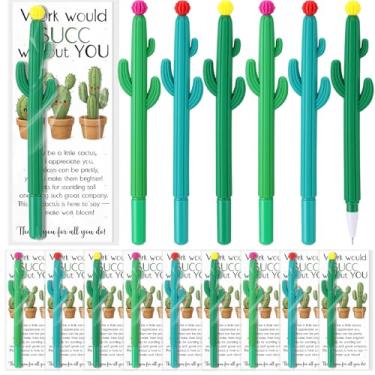 Imagem de Epakh 50 conjuntos de presentes de agradecimento de funcionários de Natal, 50 canetas esferográficas em forma de cacto, 50 cartões positivos, lembrancinhas de festa de fim de ano para material de