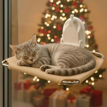 Imagem de COVONEE Rede Dobrável para Janela de Gato-Prateleira Durável para Janela de Gato com Capa de Cama Aconchegante, Poleiro para Janela de Gato Sem Fio com 4 Ventosas Resistentes, Assento de Janela de Gat