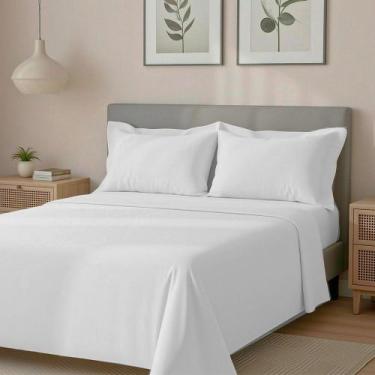 Imagem de Jogo de Cama Queen Percal 300 Fios 100 Algodão Acetinado 4 Peças BF Co