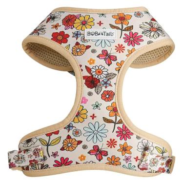 Imagem de Bobotails Peitoral para cães com estampa de flores com conjunto de clipe de coleira em D, ajustável, macio, acolchoado e de algodão, colete para animais de estimação para cães médios e pequenos