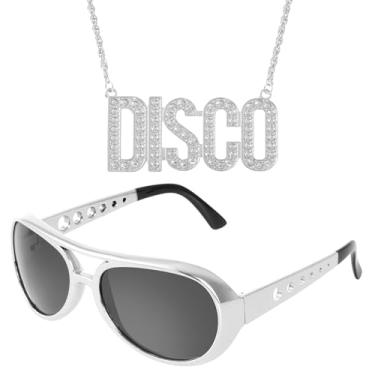 Imagem de tiggell Conjunto de 2 peças Disco Anos 50 Anos 60 Rock Star Cool Outfit Dourado para Adolescente Adulto Fantasia Cosplay Festa de Aniversário de Halloween (Prata)