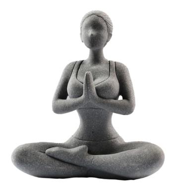 Imagem de livelyfish Yoga Lady Statue Sandstone Yoga Pose Figure Meditation Zen Collectible Figurines for Home Office Shelf Decor (B-Style)