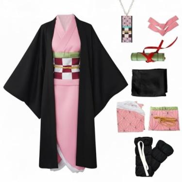 Imagem de Fantasia de quimono de anime rosa quimono japonês fantasia cosplay festa de Halloween