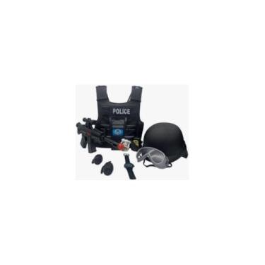 Imagem de Kit Infantil Fantasia Policial com Capacete, Tamanho M, 100% Poliéster, para Crianças 6-8 Anos, Altura 117-128cm, Fantasia e Capacete Inclusos