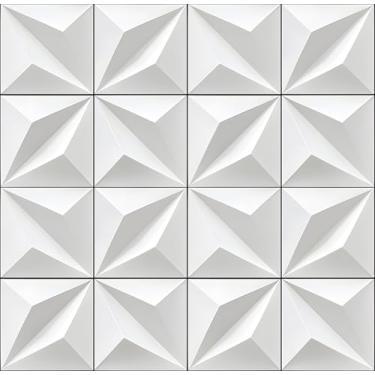 Imagem de YENHOME Papel de parede em relevo 3D sintético de 17,5 x 118, papel de parede geométrico branco descasque e cole papel de parede moderno para quarto, teto, banheiro, acento, mural, autoadesivo