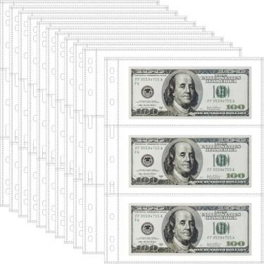 Imagem de Folhas de refil de fichário de 35 páginas - capas de notas de dólar com 3 bolsos para colecionadores | Páginas de álbum de moedas sem PVC para dinheiro de papel americano e estrangeiro, notas de banco