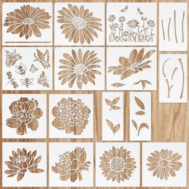 Imagem de 16 peças de estênceis de flores grandes para pintura - estênceis reutilizáveis de 15 a 35 cm para decoração de casa - Estêncil floral de margaridas DIY para pintura artesanal em madeira, cerca, tecido