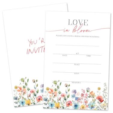 Imagem de ZARYFANCHY Convites de chá de panela Wildflower para novos casais, preencher convites de casamento em branco com envelopes, 25 convites florais para chá de panela, lembrancinha de festa de noivado e