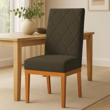 Imagem de Cadeira De Jantar Estofada Siena Linho Base De Madeira Castanho - Pallazio Cor Marrom Café