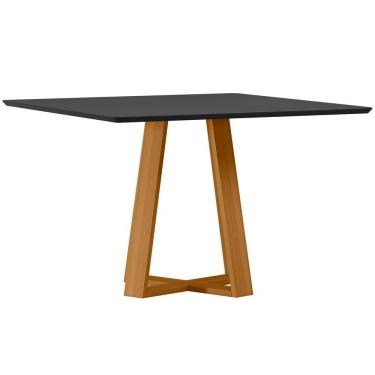 Imagem de Mesa De Jantar Quadrada 6 Lugares 135cm Tampo Mdf Com Vidro Lectus Ypê/preto - New Ceval