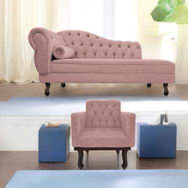 Imagem de Kit Diva Recamier Diana 160cm Lado Direito e 01 Poltrona Classic Linho Rosê