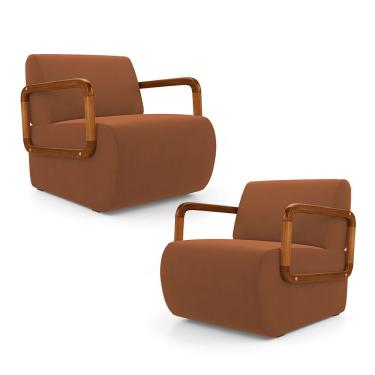 Imagem de Kit 02 Poltronas Decorativas Orgânica Living Kavya Veludo Terracota - Desk Design