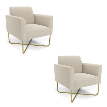 Imagem de Poltrona Sala Base X Industrial Dourado Kit 2 Marisa Bouclê Cor Azul