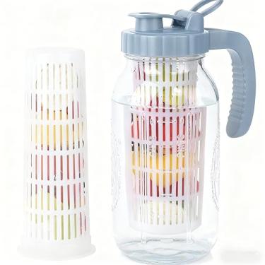 Imagem de Jarra de vidro de 1,8 litro com tampa de infusor, frasco de chá solar com infusão de 2 litros Mason Ja Fruit com infusão de frutas, 1,8 L, frasco de chá de sol de boca larga para uso externo, para