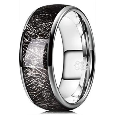 Imagem de Anéis de casamento de tungstênio de 4 mm e 8 mm com borda chanfrada central polida escovada e anel de noivado de três chaves