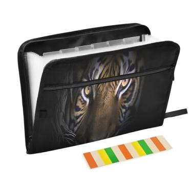 Imagem de Wassud Organizador de arquivos sanfonado com cabeça de tigre preto, 13 bolsos, pastas expansíveis com abas e adesivos, organizador de pastas de documentos de recibo de papel tamanho carta A4 para