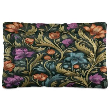Imagem de Wassud Cama de cachorro floral verde escuro grande para cães ao ar livre tapete lavável para animais de estimação cama de gato para dormir viagens 91 x 61 cm