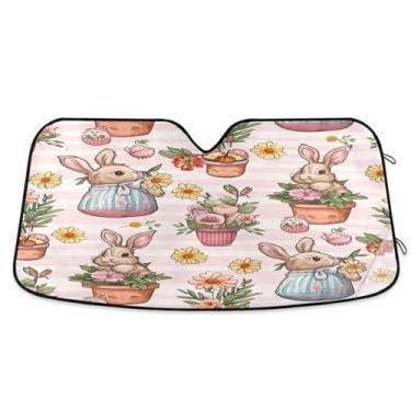 Imagem de Wassud Para-brisa para-sol acessórios de carro dobrável para janela dianteira do carro blocos raios UV coelho e cesta para-sol reflexivo 80 x 144,8 cm