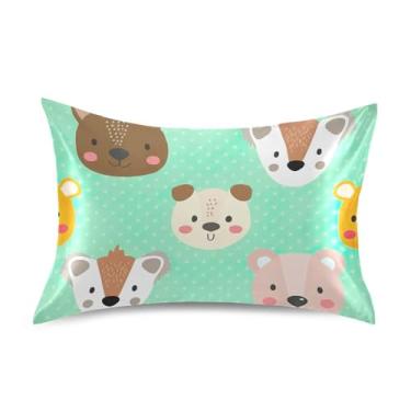 Imagem de Fronhas de cetim verde pastel com rostos de animais fofos para cabelos engraçadas refrescantes travesseiros tamanho queen king size para cama de casa sofá tamanho padrão 66 cm x 50 cm