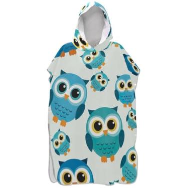 Imagem de Joisal Poncho de surfe para adultos trocador de roupas de banho de praia com capuz ponchos de praia absorventes para homens corujas azul-petróleo fofas