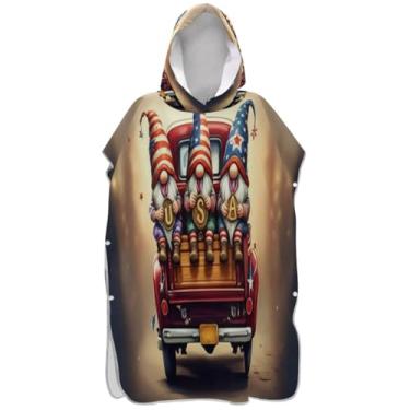 Imagem de Joisal USA Gnomos Dia da Independência Surf Poncho Trocador Roupão para Adultos Praia com Capuz Toalha de Banho Absorvente Masculino Poncho com Capuz