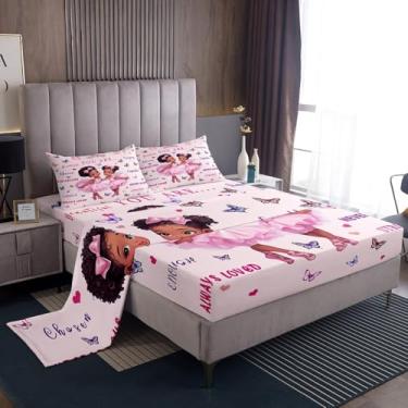 Imagem de Jogo de lençol solteiro, princesa, preto americano, bailarina, dançarina rosa, para decoração de quarto fofo, kawaii