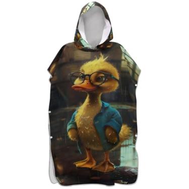 Imagem de Joisal Roupão de mudança de poncho de surfe para adultos toalhas de banho com capuz absorvente fofo pato engraçado ponchos femininos com capuz