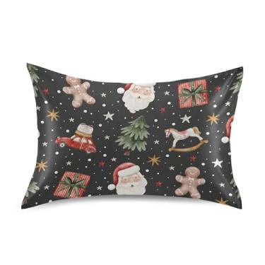 Imagem de Fronhas para cabelo Natal Papai Noel preto rei rainha almofadas padrão chinelos cetim refrescante macio capa de travesseiro gráfico king size 101,6 cm x 50,8 cm