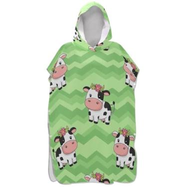 Imagem de Joisal Roupão com capuz fofo de vaca verde para troca de poncho de surfe com capuz para adultos toalha de banho absorvente ponchos de praia para homens