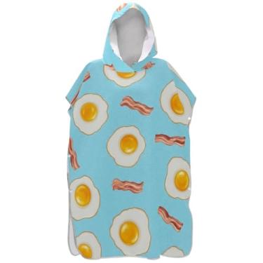 Imagem de Joisal Roupão de troca de poncho de surfe com bolinhas azuis ovo frito para adultos absorventes para mulheres toalhas de banho com capuz para mulheres