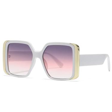 Imagem de Óculos de Sol UV400 - Armação Grande com Lentes Degradê para Homens e Mulheres, Ideais para Esportes ao Ar Livre, Corrida e Ciclismo, Branco