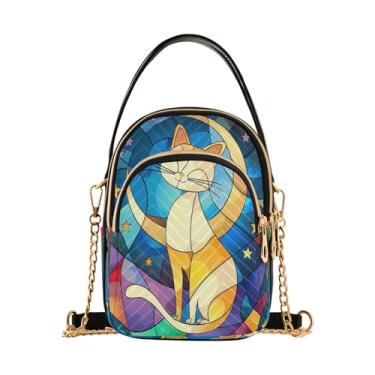 Imagem de Bolsas transversais vintage girassóis e rosas para mulheres, bolsas antirroubo para mulheres, bolsas de uso diário para mulheres, Gato estilo vitral, 15*21*8cm