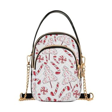 Imagem de TSENQUE Bandeira Americana EUA Bolsa feminina sobre o ombro estampada alça corrente bolsa de telefone Lady Bowler Satchel, Pirulito de Natal Candy Cane, 5.91x3.15x8.27inches