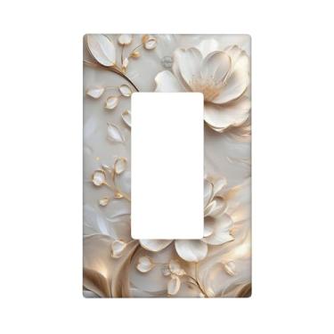 Imagem de HLCoChT Capas decorativas para interruptor de luz bege elegante floral placa de interruptor enseada 1 gangue Rocker Outlet placa decorativa de interruptor placa frontal GFCI capas de interruptor de