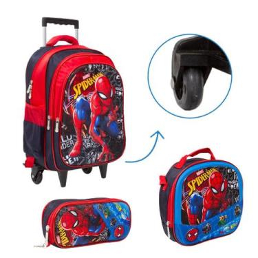 Imagem de Kit Bolsa Mochila Escolar Homem Aranha Rodinhas Passeio - Toys 2U