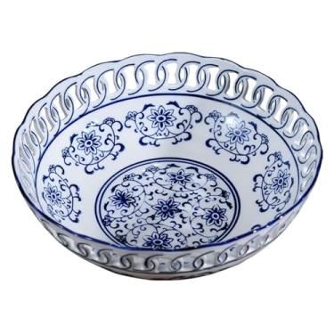 Imagem de fruteira cesta Prato de frutas de cerâmica vazado retrô chinês, casa, sala de estar, porcelana redonda, decorativa, tigela de doces, cesta de frutas bancada