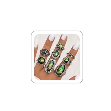 Imagem de LKingel Conjunto de anéis ocidentais femininos boêmios turquesa empilháveis anéis turquesa ocidental concertos joias acessórios de fantasia, One Size, Metal, Sem pedra preciosa