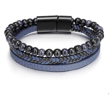 Imagem de Pulseira masculina de couro para mulheres, cruzada, preta, cravejada, boho, feita à mão, com cordão duplo, para homens, presentes de amizade, Medium, Latão, Sem Pedra Preciosa