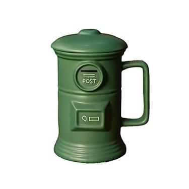 Imagem de Conjunto de canecas criativas portáteis de cerâmica com tampa e colher de canudo xícara de chá de escritório 500 ml linda