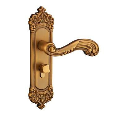 Imagem de Fechadura de rolamento de quarto antigo amarelo europeu maçaneta de madeira fechadura mecânica para porta de sala de casa