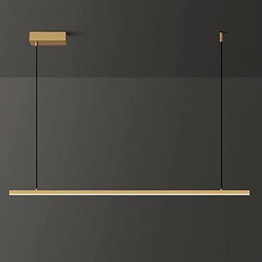 Imagem de Luminária pendente fina em latão, luminária linear de cobre com cúpulas em acrílico, luminária de suspensão longa para sala de jantar, lustre LED moderno com 3 modos de cor, luminárias pende