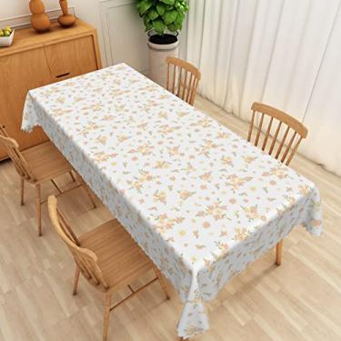 Imagem de SIEDYCV Toalha de mesa primavera flor de pêssego 152 x 250 cm rosa e amarelo tecido floral poliéster resistente a vincos capa de mesa retangular reutilizável para jardim, cozinha, sala de jantar