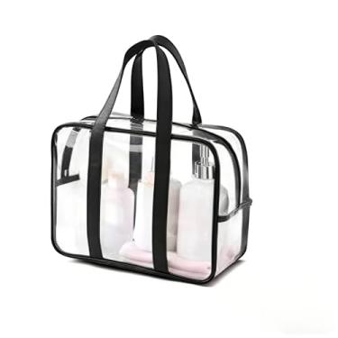 Imagem de Bolsa Transparente de Viagem Necessaire Grande com Zíper – Organizador de Cosméticos e Acessórios, Ideal para Academia e Praia(GX10-11236 PRETO)