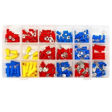 Imagem de Kit de terminais de crimpagem de fio elétrico 300 peças terminador isolado terminador pá terminal terminal vermelho amarelo azul conjunto de terminais sortidos