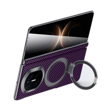 Imagem de LYJSMGZ Capa com suporte para Huawei Mate X7, capa de proteção de dobradiça de cobertura total ultrafina com textura de fibra de carbono suporta carregamento sem fio, roxo, Mate X7