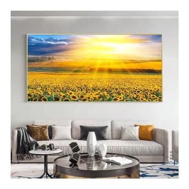 Imagem de Pôster de paisagem de girassol amarelo moderno impressões de paisagem natural imagens de luz do sol decoração de parede de sala de estar - (30 x 60 cm) moldura interna de 12 x 24 polegadas